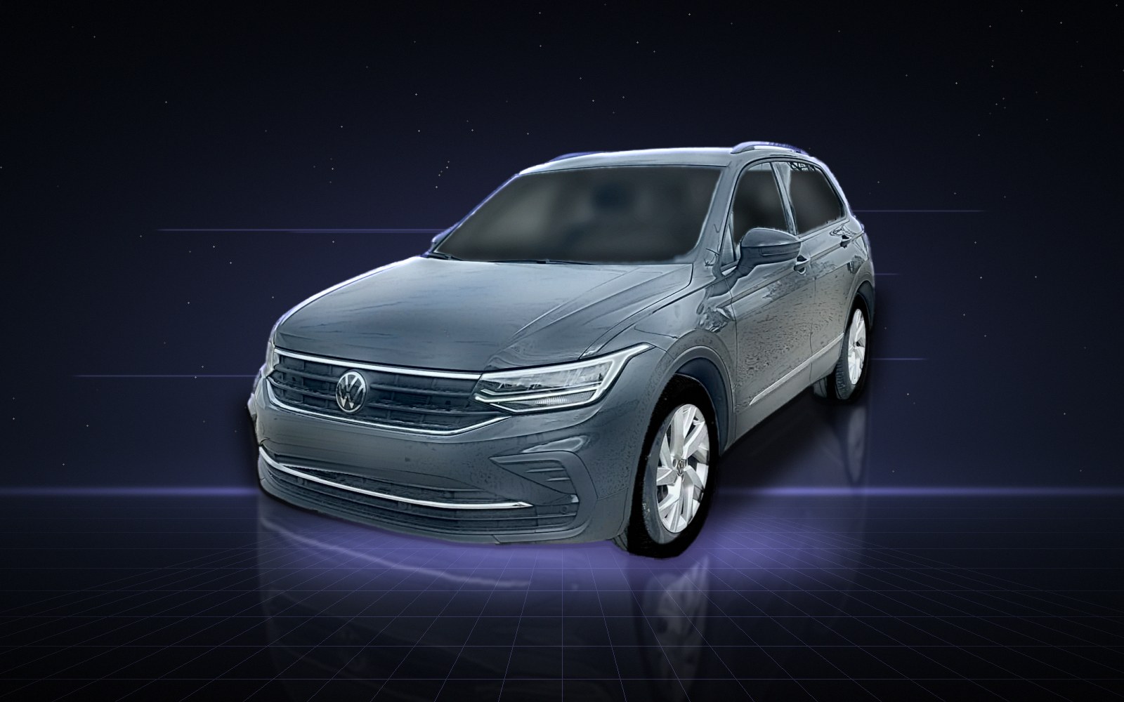 Dunkelgrauer VW Tiguan, Ansicht schräg von vorn