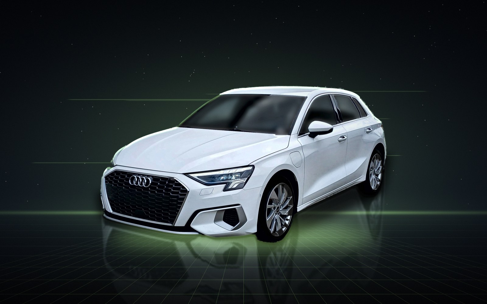 Weißer Audi A3 Sportback, Ansicht schräg von vorn